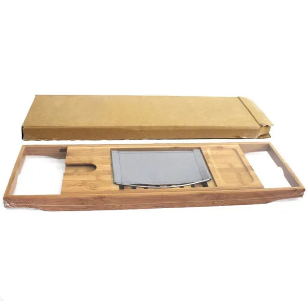 Bamboo bathtub frame desktop organiser for bathroom storage with single-tier shelving