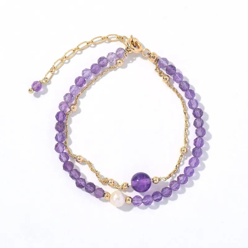 Women's amethyst crystal bracelet with diamond-shaped beads and silver electroplated Chinese style design