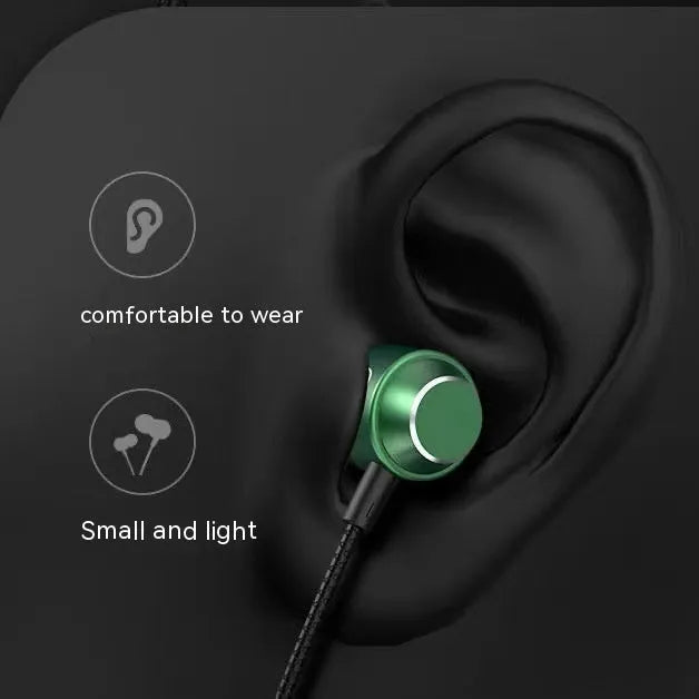 Wired in-ear gaming headset with magnetic metal earbuds, 3.5mm or TC plug, mic, 1.2m TPE cable, black or green