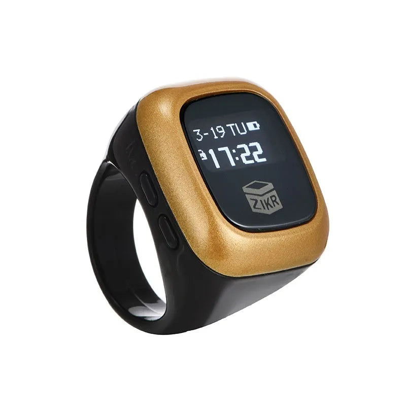 Al-Fatiha electronic dhikr counter with digital display in rose gold, black, and green colour options.