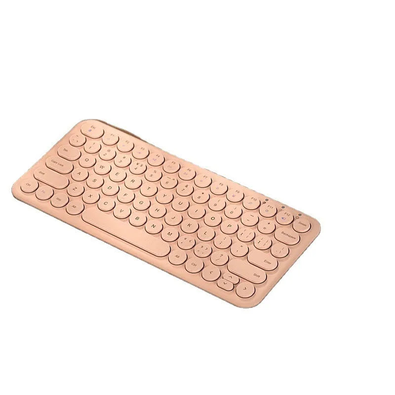 Mute ultra-thin wireless keyboard and mouse set in pink on a desk with USB receiver.