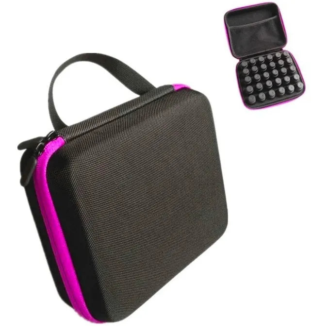 Red EVA essential oil storage bag with 30 compartments for 15ml bottles, wall-mounted organiser