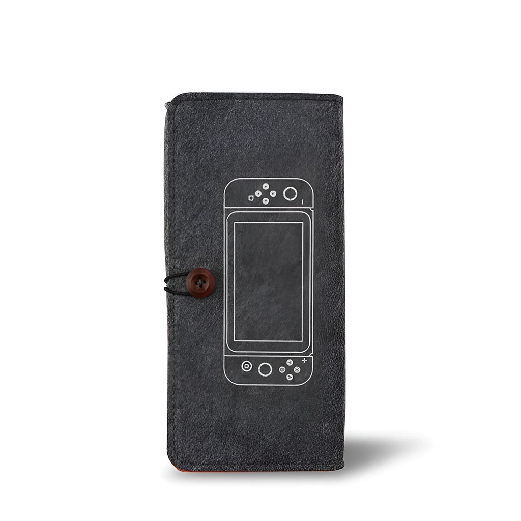 Black felt pouch for Nintendo Switch with game card slots and double layer storage compartments