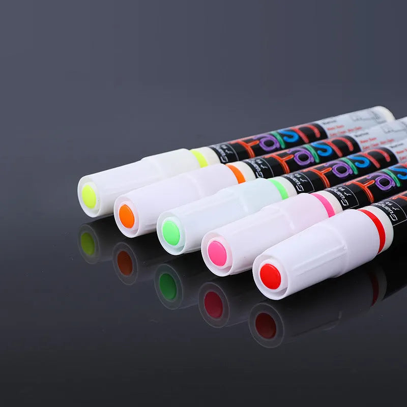Fluorescent board highlighter with 6mm tip showing oblique pen shape and plastic shell construction