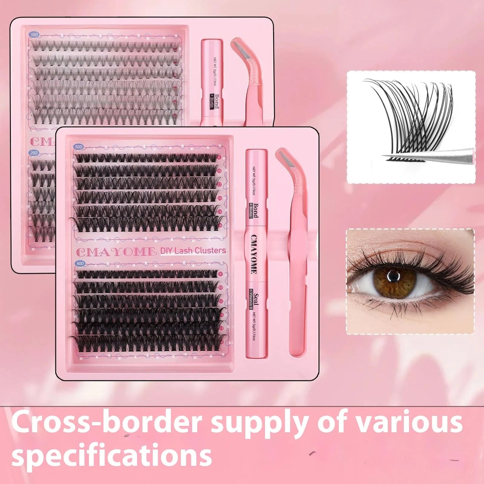 DIY single cluster false eyelashes set with artificial fibre clusters for custom lash application
