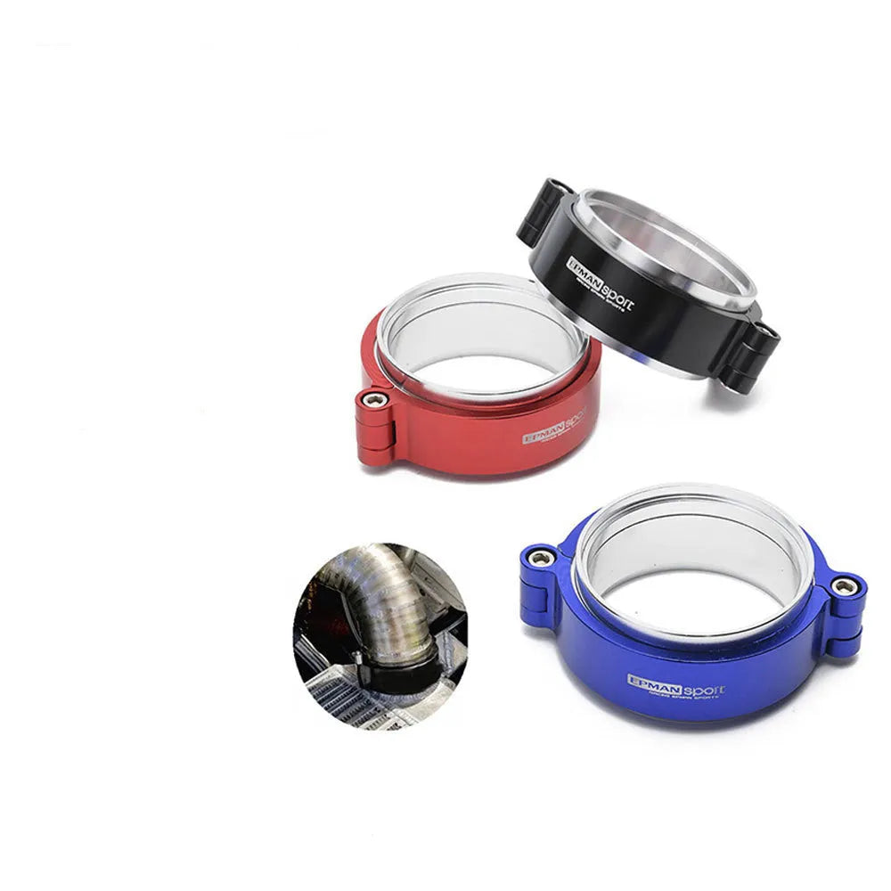 Aluminium turbocharger exhaust v-band clamp in black, blue or red for 2-inch to 4-inch downpipes
