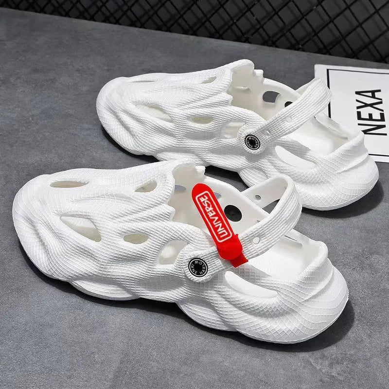Pair of solid colour closed-toe EVA foam slippers on a neutral background, showing the frosted finish and thickened sole.