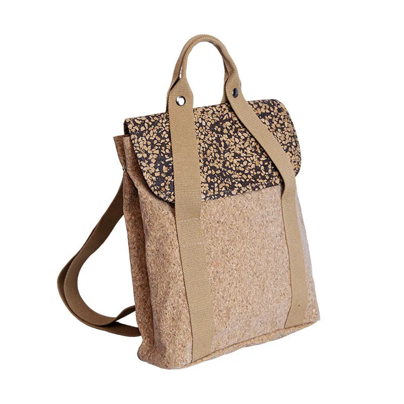 Coffee Grounds Cork casual backpack with polyester lining, curved shoulder straps, and splicing detail for leisure travel