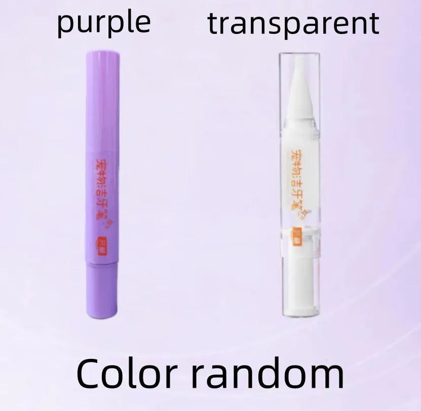White pet toothbrush pen with applicator brush for dog and cat teeth cleaning.