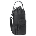 Cloth water bottle shoulder bag in black, green, or pink colours with a drawstring closure.