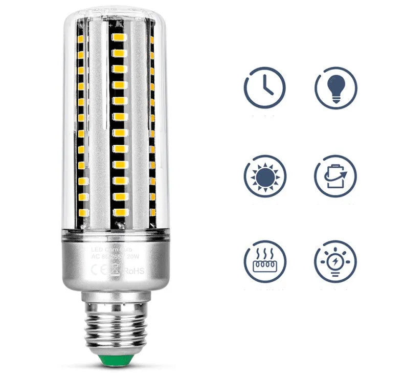 LED corn lamp 25W E27/E26 base 2080lm 360-degree beam, 45mm x 160mm, aluminium heat dissipation