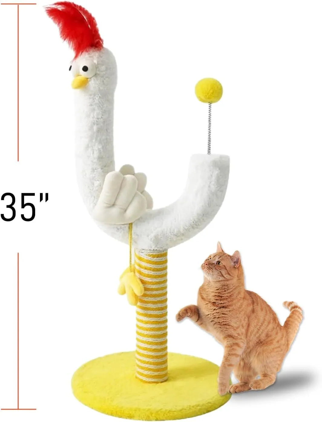 Tall sisal rope cat scratching post with spring ball on top