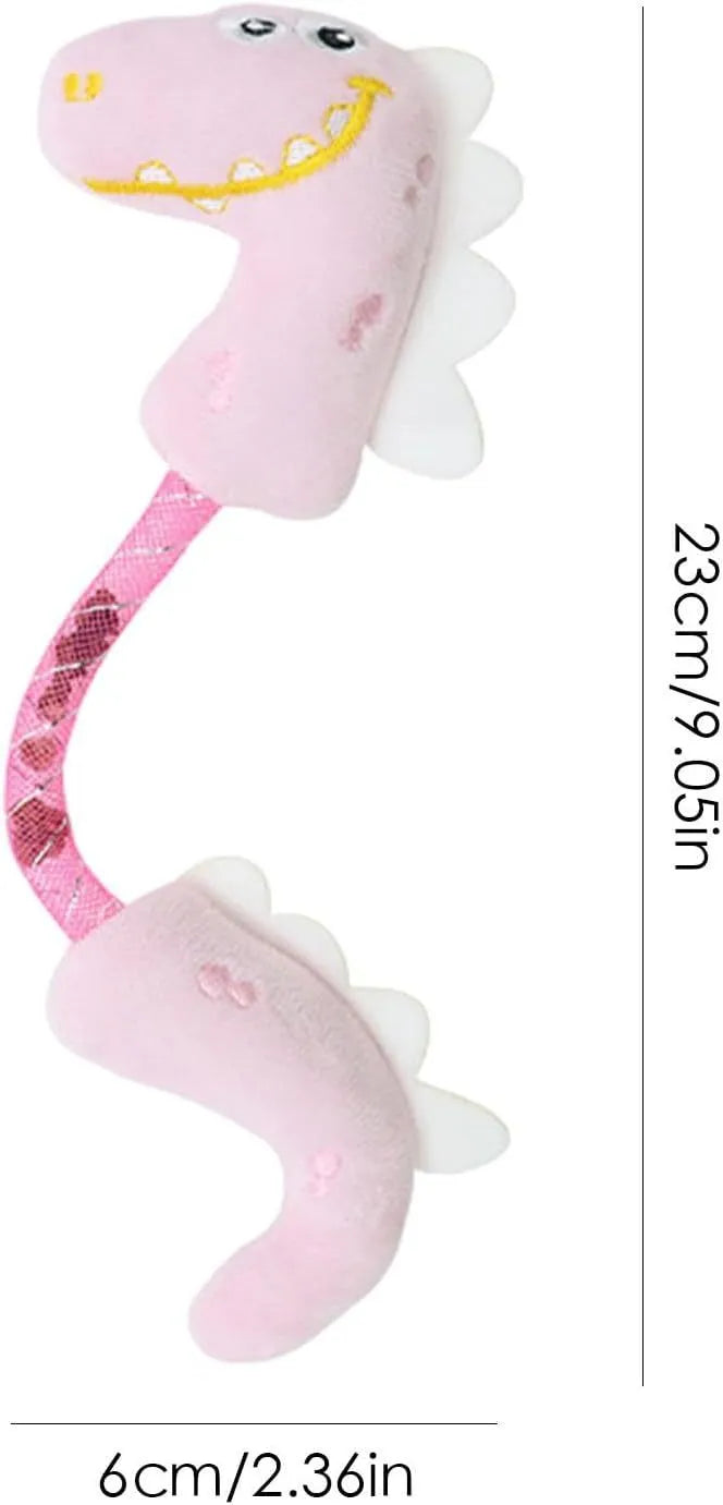 Set of four cat toys including rope, spring, and plush types in various colours