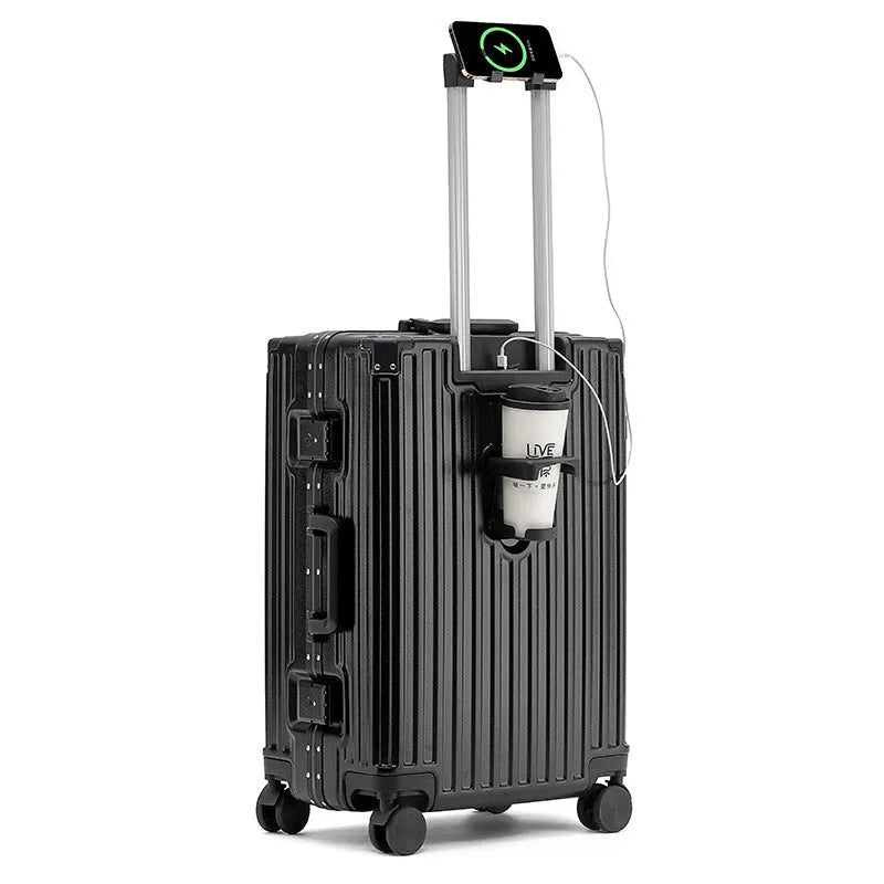 Hard shell aluminium frame luggage in avocado green colour with wheels and retractable handle