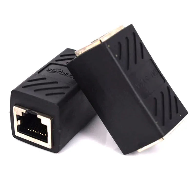 Black RJ45 butt joint extender adapter with rotary union for Ethernet cable connections