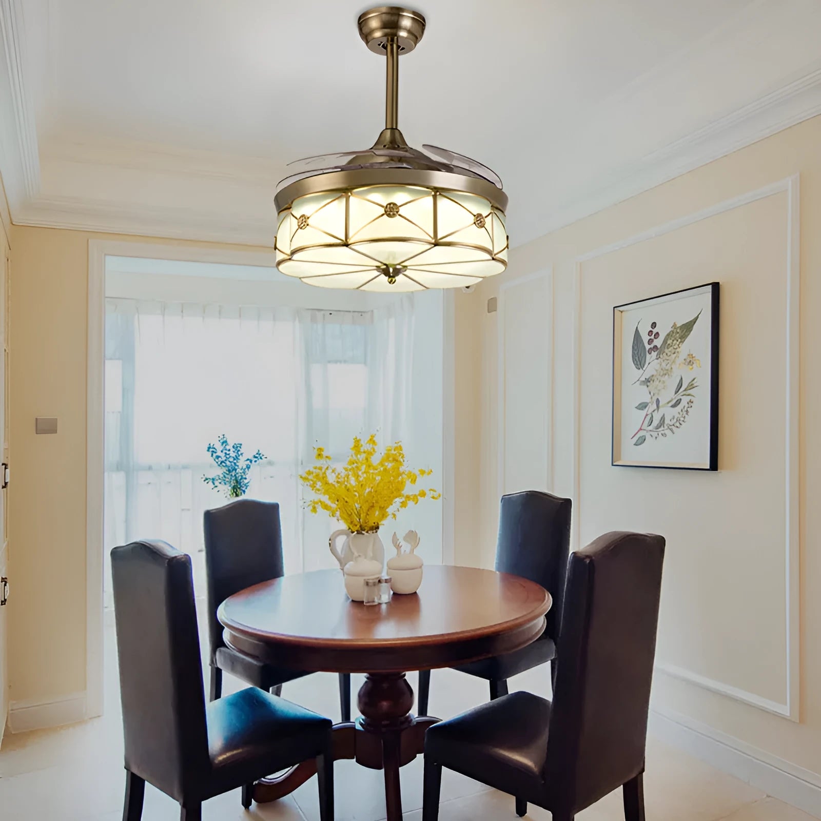 Gold 42 inch ceiling fan light with invisible blades and remote control for living rooms and bedrooms