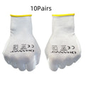 White PU coated labour gloves showing length and flexible construction