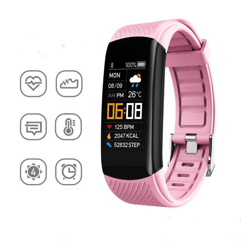 Black TPU sports pedometer bracelet with 0.96-inch touch screen on wrist