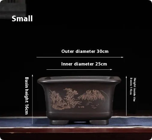 Large antique Chinese style purple clay flower pot for indoor plants and bonsai trees