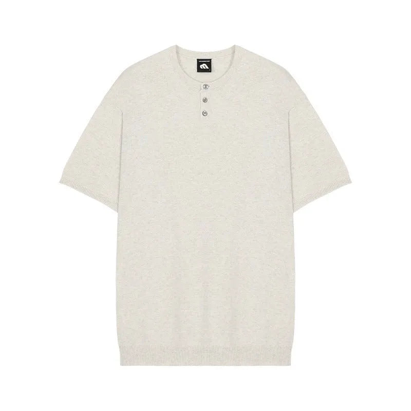Men's thin slim-fit ice silk knitted shirt in loose pullover style with short sleeves