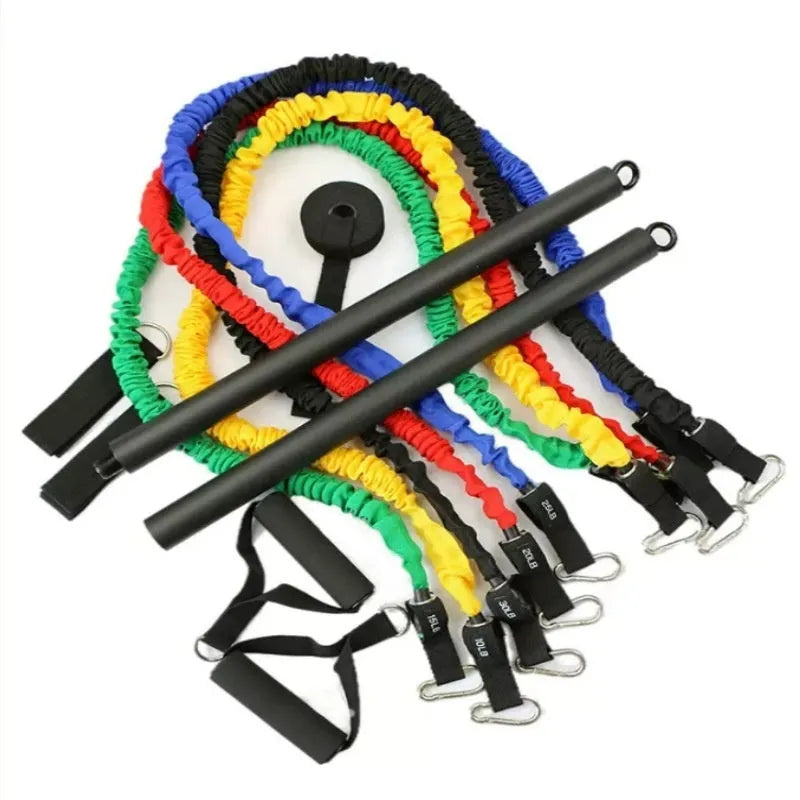 Two-segment push-and-pull yoga fitness stick with rope mechanism for pilates resistance training