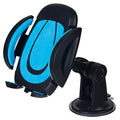 Red ABS plastic car phone holder with U-shaped clamp and suction cup mount on a dashboard.