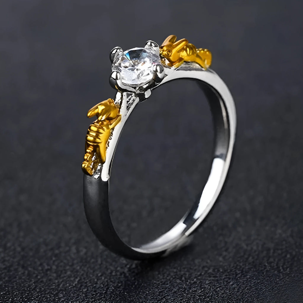 Black gold copper crown ring for cosplay and costume events on a size 8 finger.