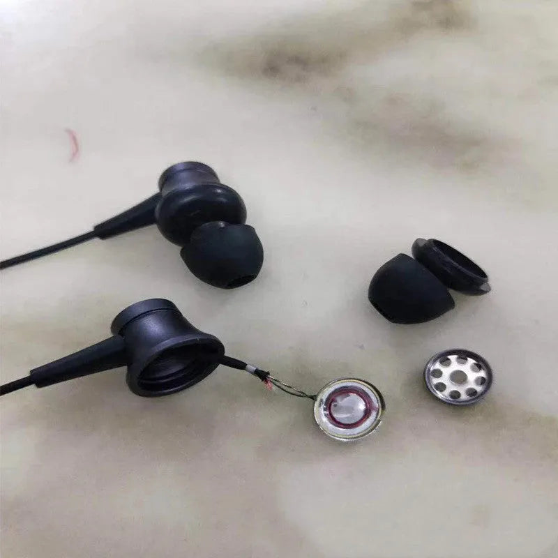 Piston in-ear wired headphones with 3.5mm connector in black, blue, and red colour options