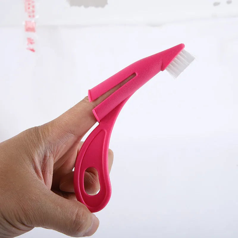 Red and white pet finger toothbrush with silicone bristles for dog and cat dental cleaning