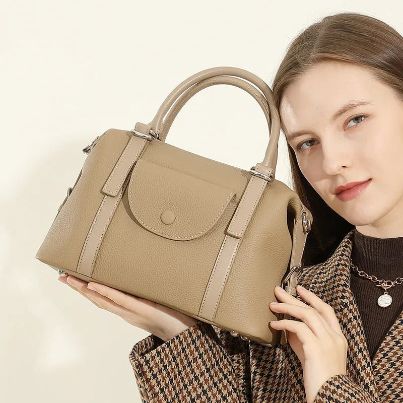 Genuine leather ladies handbag in black, brown or grey with single shoulder strap