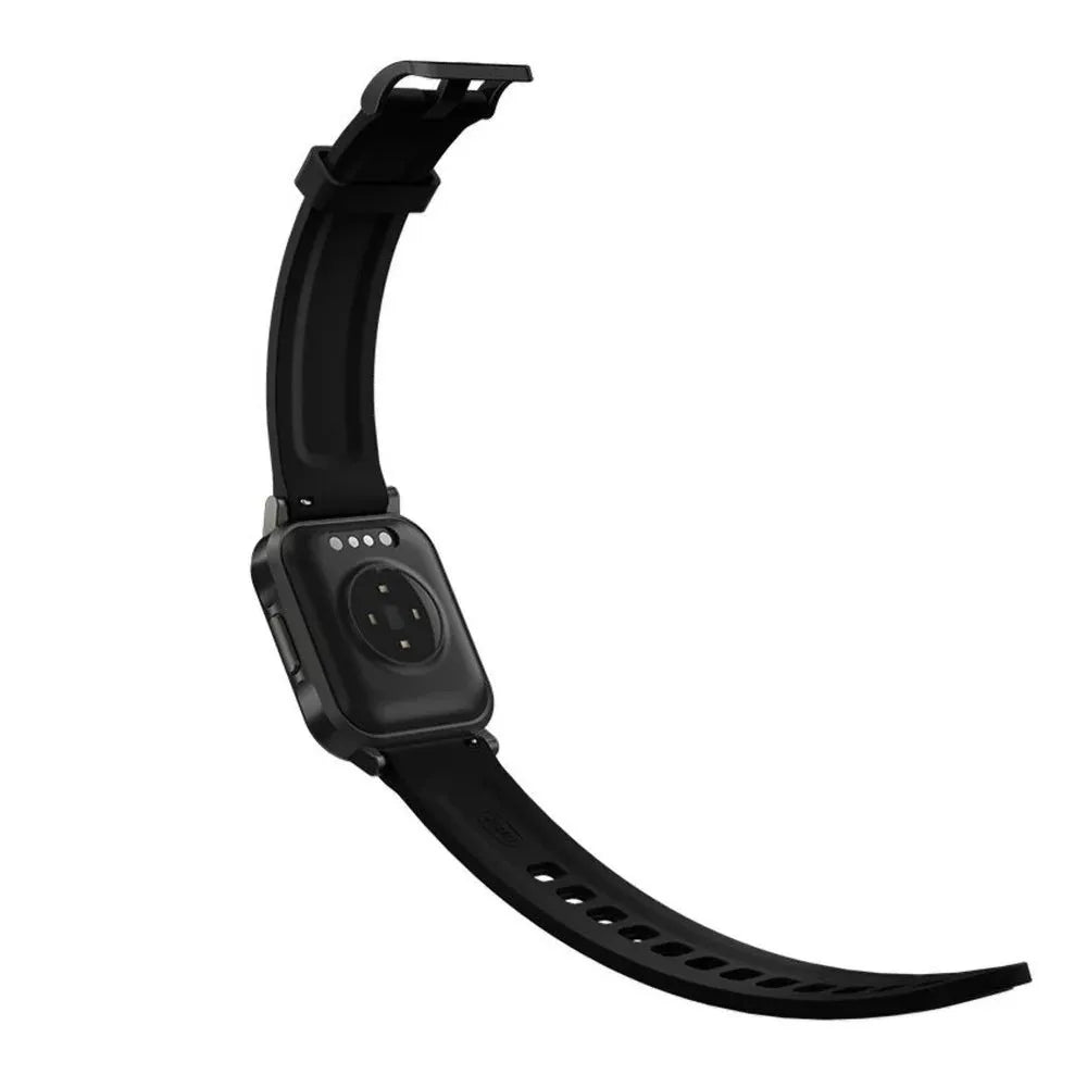 Black waterproof smart bracelet with 1.4-inch touchscreen and silicone strap on wrist