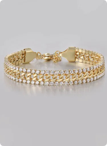 Gold-coloured unisex tennis bracelet made from titanium steel with inlaid artificial gemstones.