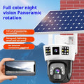 Solar-powered outdoor surveillance camera with three-screen display and solar panel