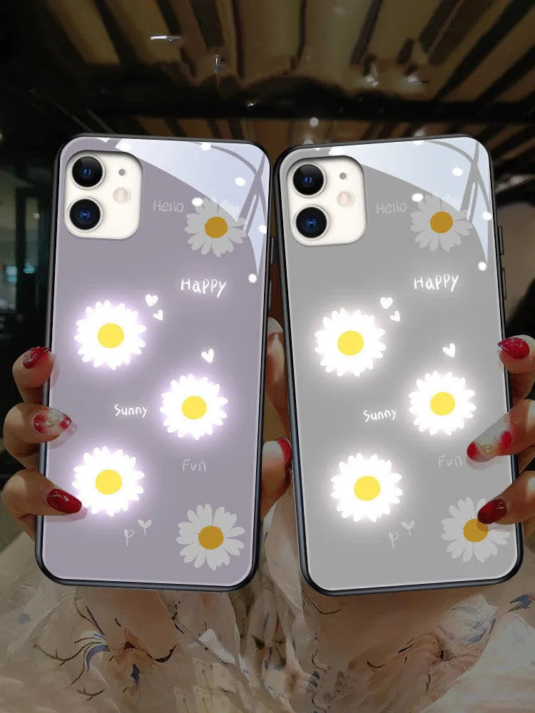 Voice-activated LED iPhone case with painted daisy designs in TPU protective shell