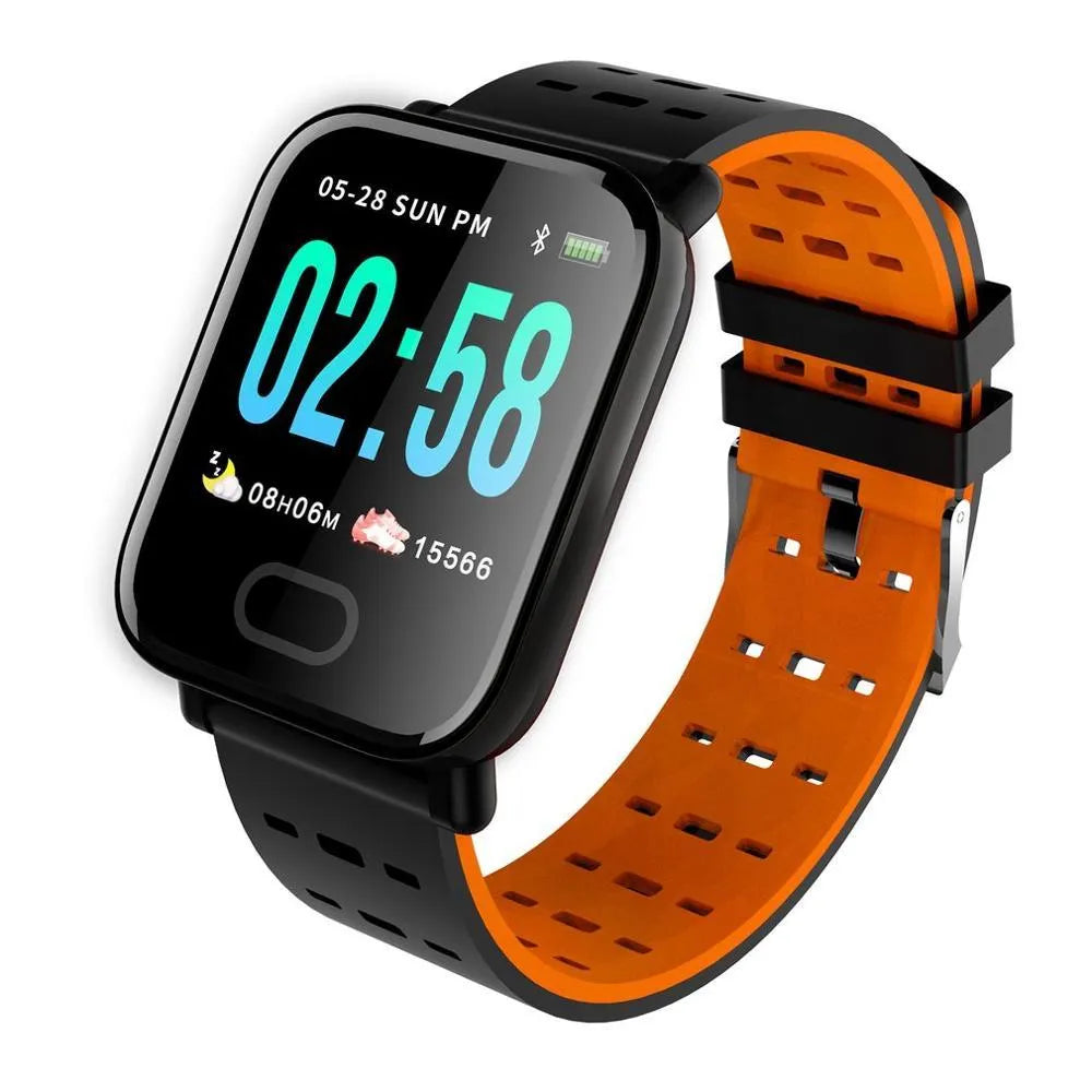 A6 smart bracelet with colour screen, zinc alloy body and silicone strap in three colour options