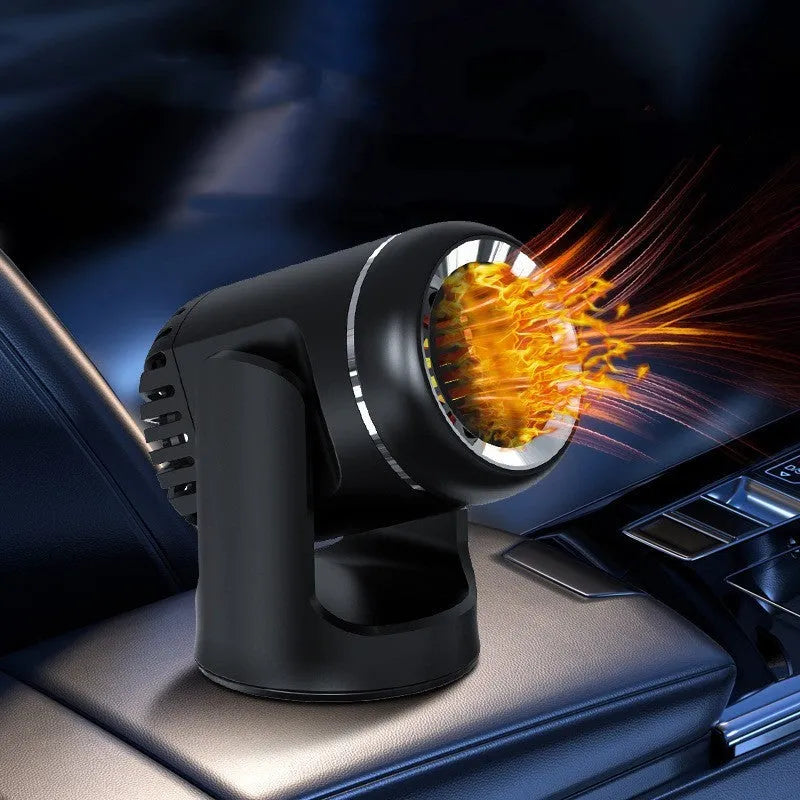 Black and white 12v portable car heater with power cable for defrosting and cooling