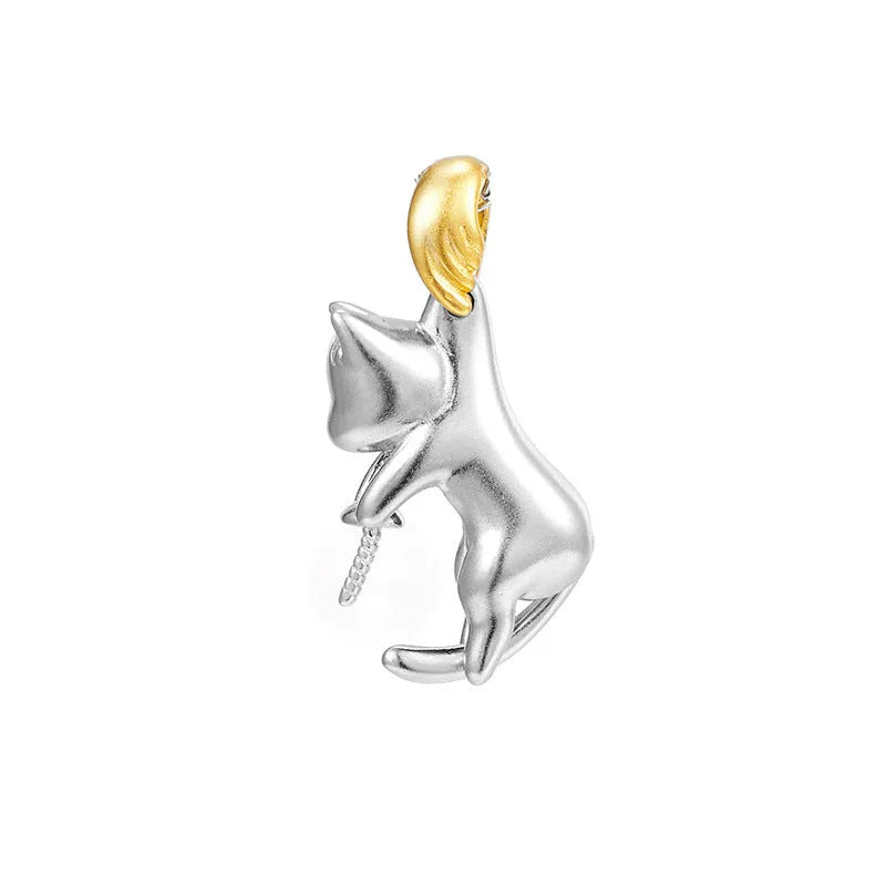 925 sterling silver clavicle chain necklace with a cat charm and electroplated finish.