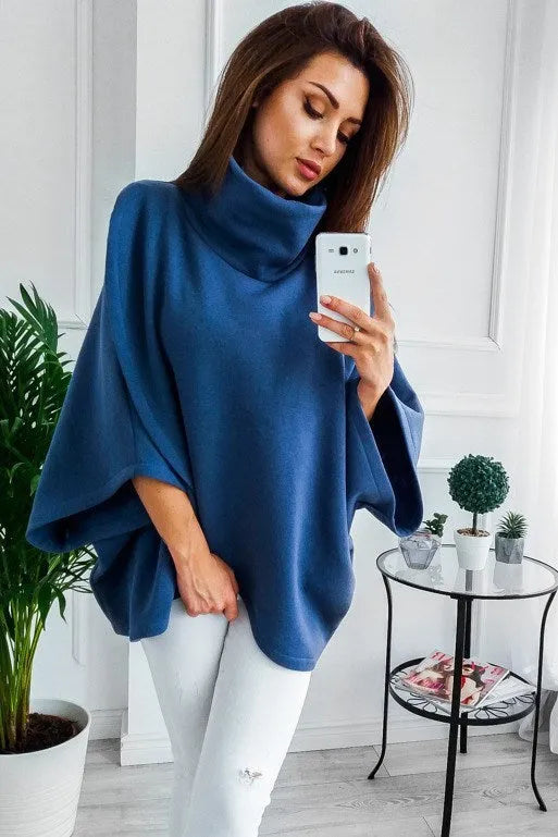 Women's batwing sleeve longline cardigan sweatshirt with faux two-piece styling and button front