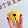 Yellow silicone case with a bell charm and keyring for Apple AirPods 1 and 2 generation.
