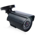 Black HD waterproof security camera with infrared LEDs and a fixed lens for outdoor surveillance.