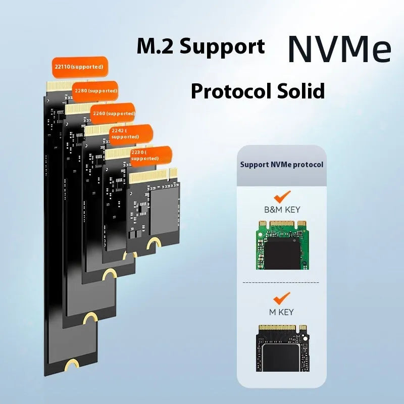 Black ABS material external hard disk enclosure for NVME solid state drives with Type-C interface