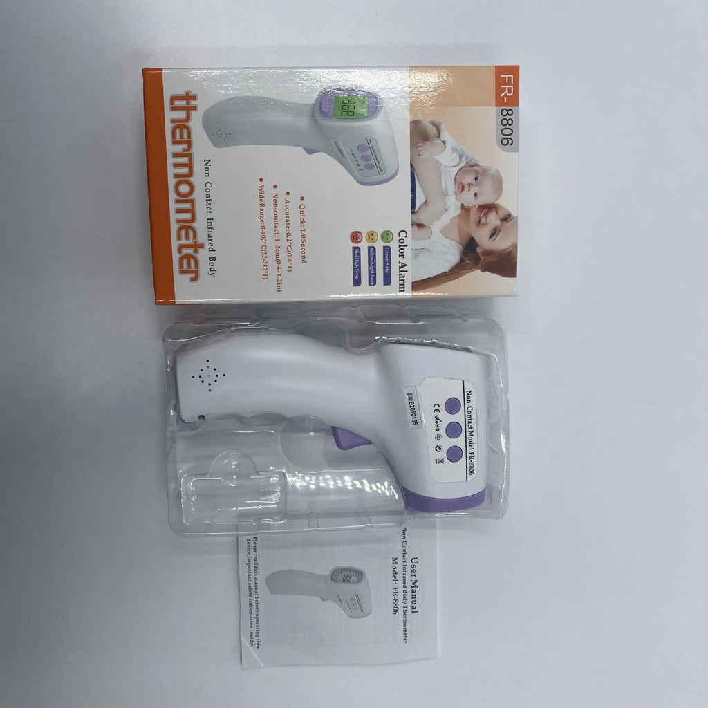 White digital thermometer with LED display for non-contact temperature measurement