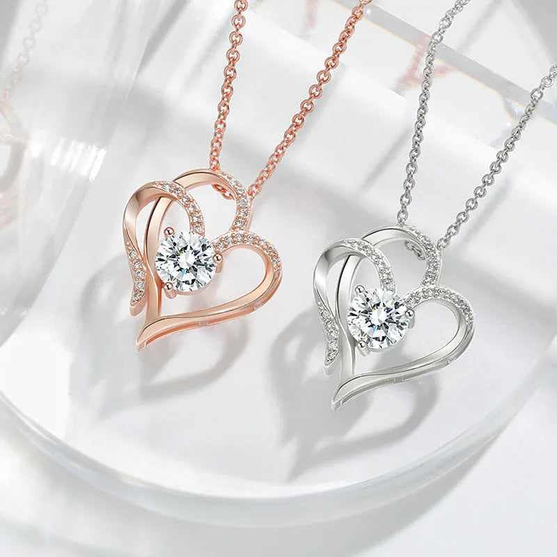 Women's heart-shaped 925 silver necklace in rose gold, white gold or yellow gold plating