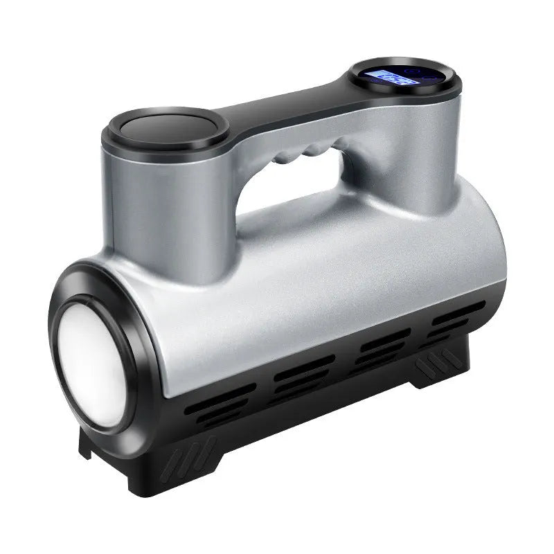 12V portable car air pump with digital display, ABS body, and multiple air nozzles for tyres