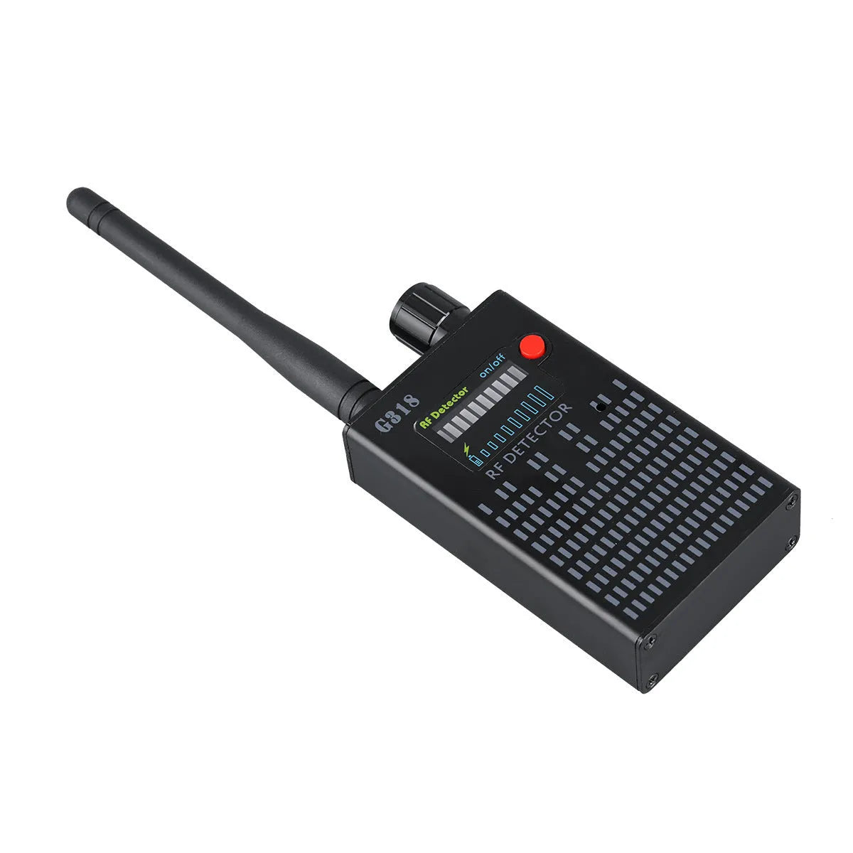 G318 black aluminium alloy anti-theft camera detector with dimensions 102mm by 52.5mm