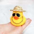 Yellow duck wearing straw hat car dashboard ornament with sunglasses necklace accessory