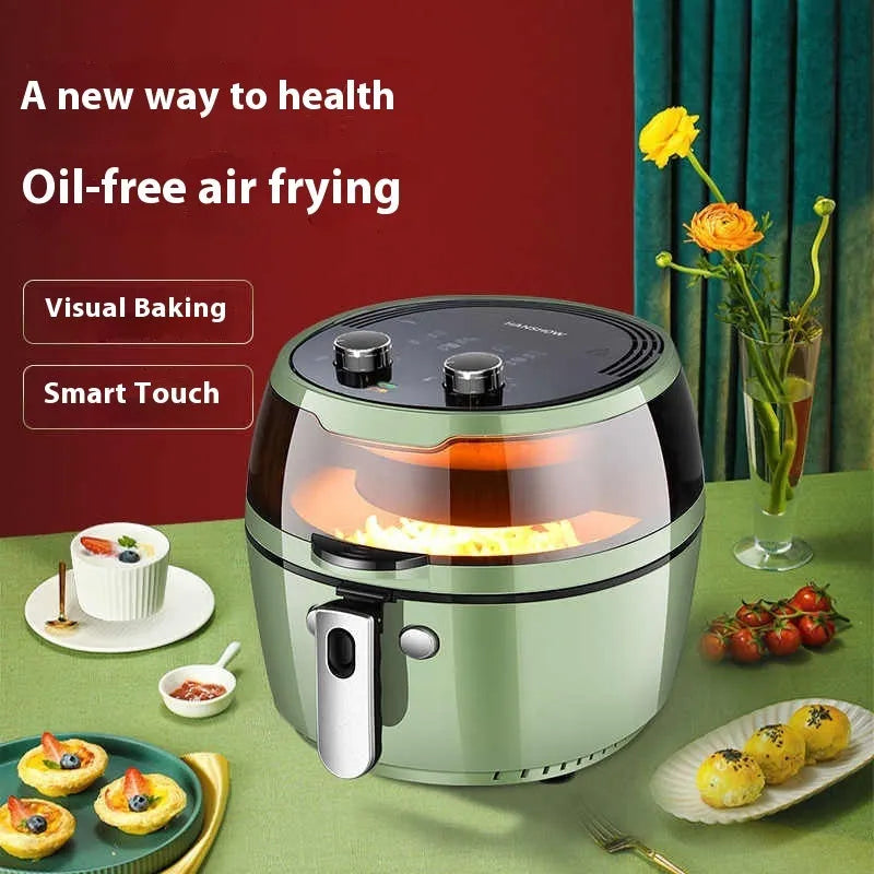 8 litre air fryer oven with visible cooking window and mechanical button controls