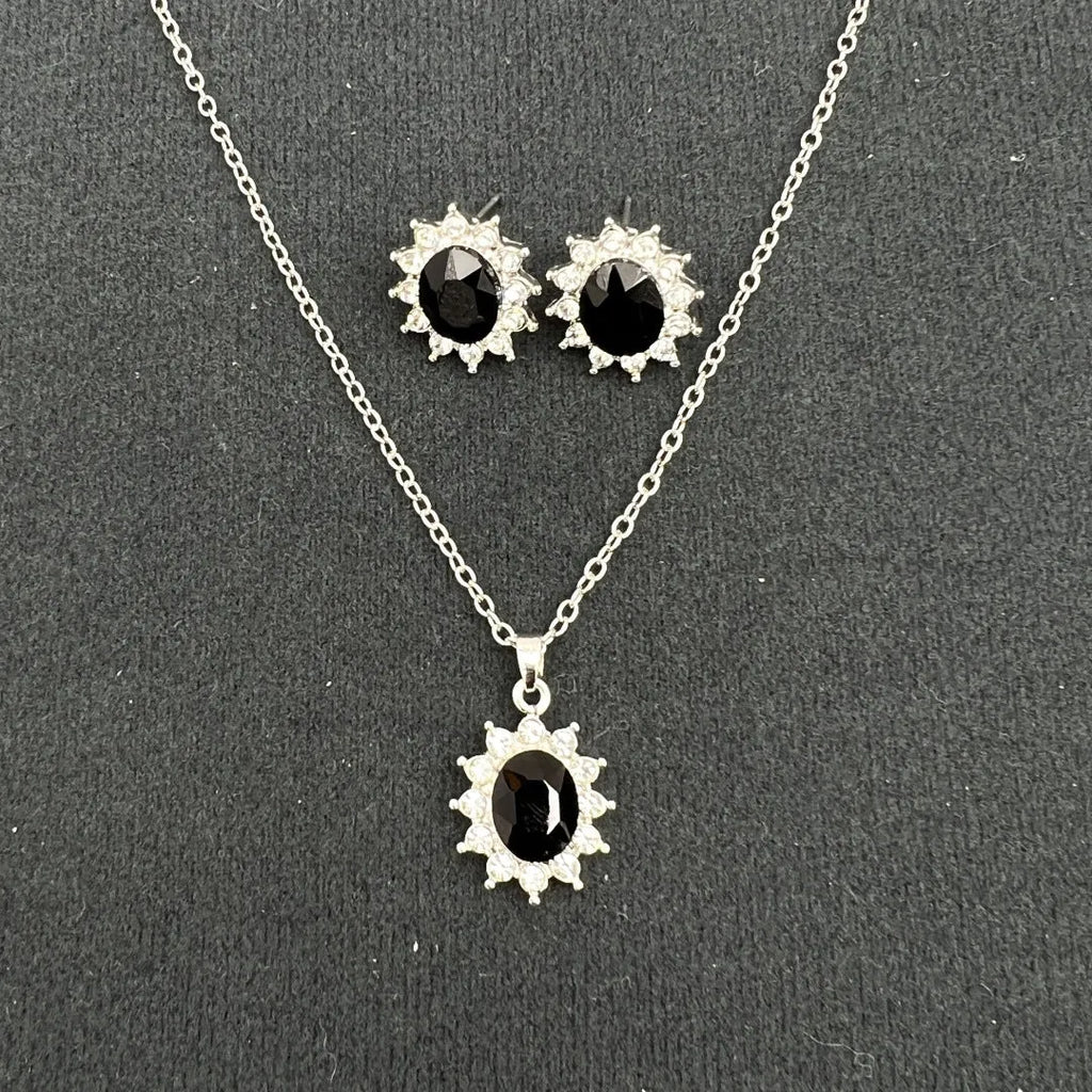 Sunflower zircon ear stud and necklace set for women, alloy electroplated jewellery in six colours