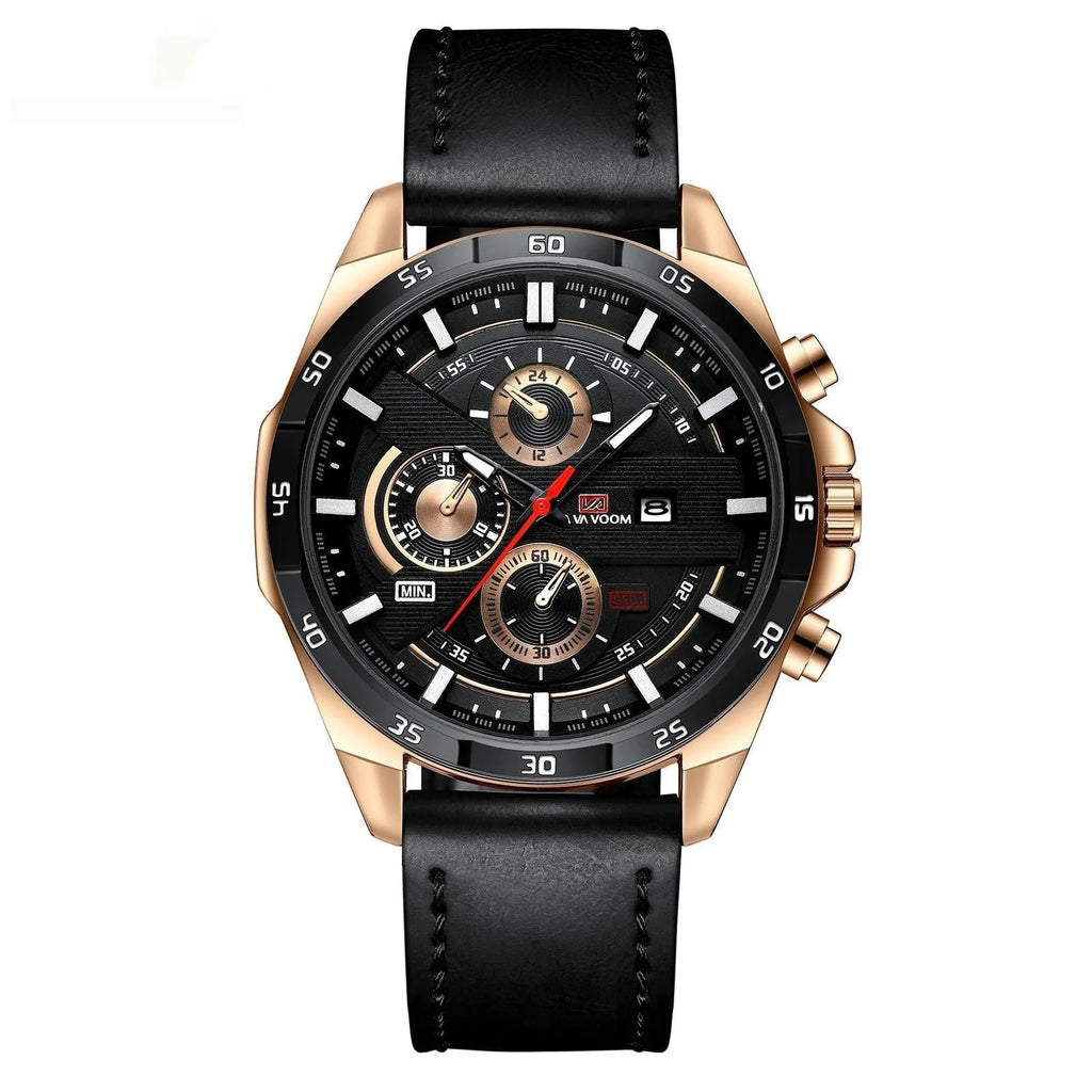 Men's casual quartz watch with business calendar and multiple colour options showing 10mm thickness