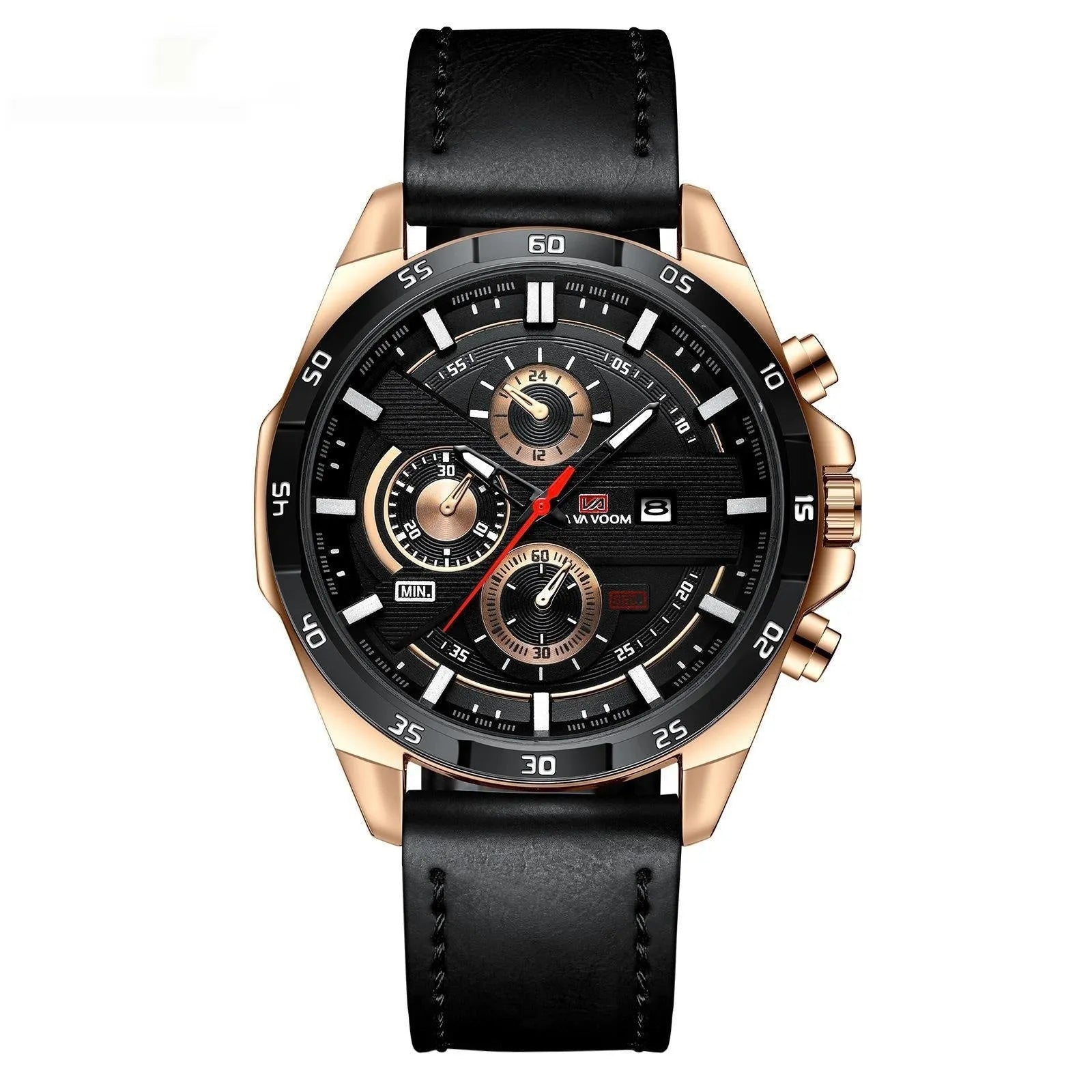 Men's casual quartz watch with business calendar and multiple colour options showing 10mm thickness